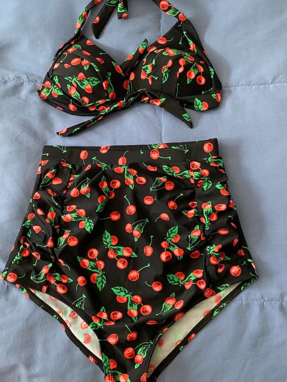 High Waisted Cherry Print Bikini Size M